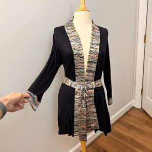 Wendy Glez Kimono Style Navy Robe Colorful Sash  Sz M